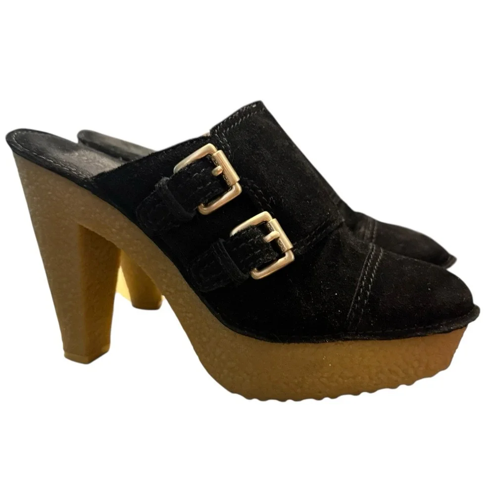 Michael Michael Kors‎ McGraw Double Black Suede Mules Heeled Size 7 Slip On